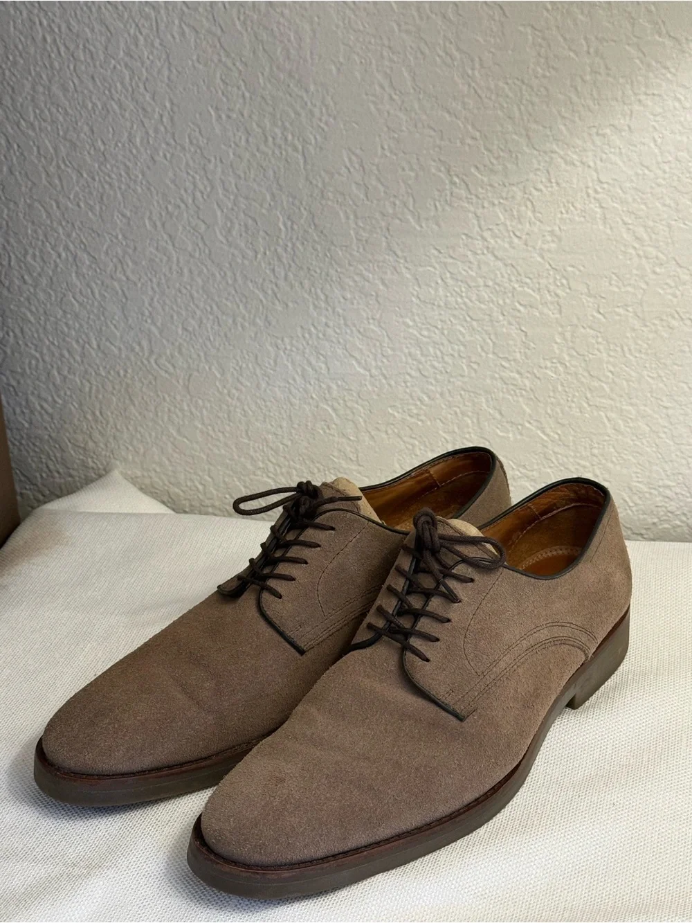 Nordstrom Men’s Shop 9.5M Taupe Brown Suede Derby Oxford Dress Shoes Made Brazil